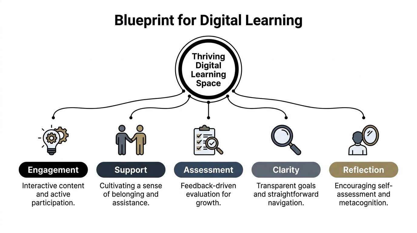 A diagram titled Blueprint for Digital Learning showing five key elements for a thriving digital learning environment.