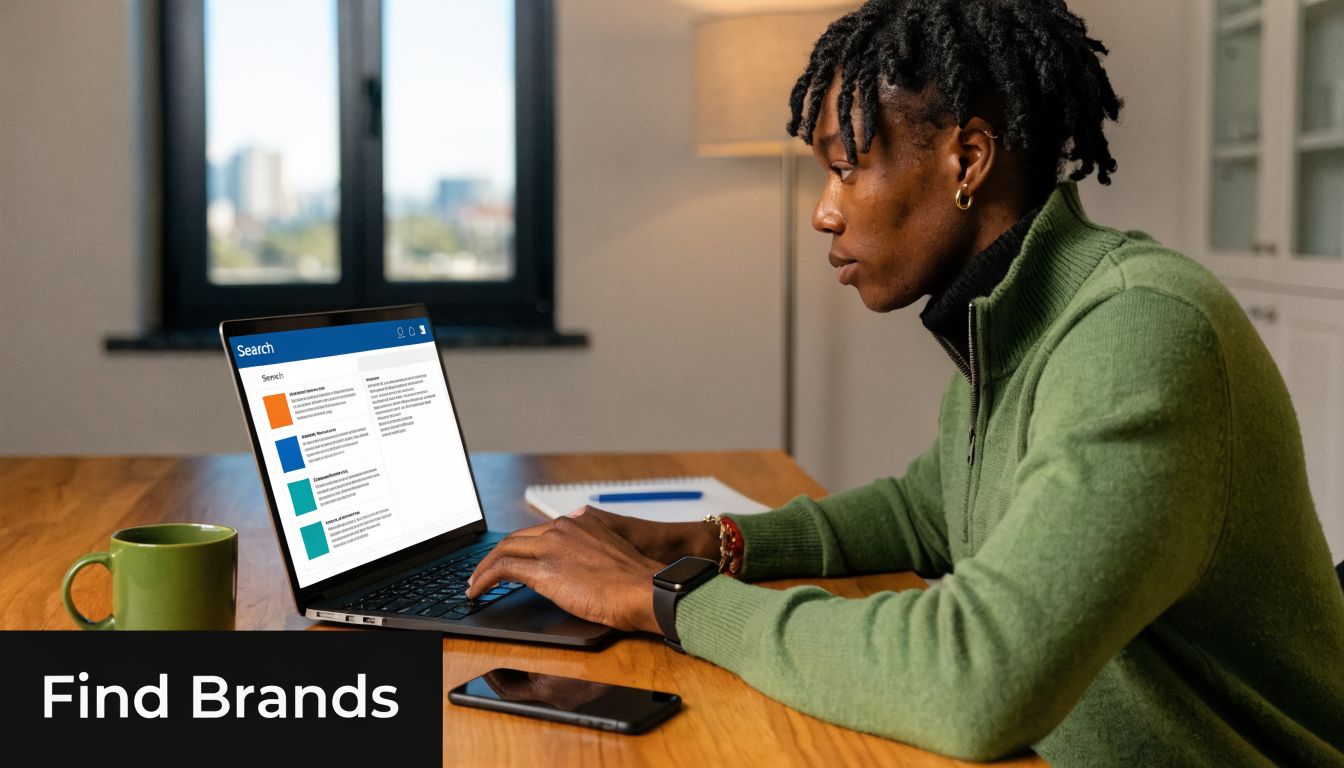 A focused man wearing a green sweater working on a laptop at a wooden desk at home.